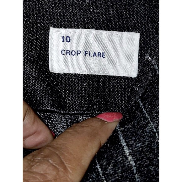 Gap Crop Flare Pinstripe Pants Women’s 10 Navy Blue (Inseam 25) Elastic Waist - Picture 3 of 7